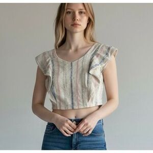 Koch M Pastel Pink Cream Metallic Striped Crop Top Preppy Boho Luxury Boardwalk